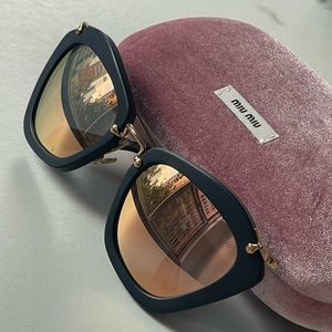 MIU MIU Smu 10n 1bo-2d2 Black Sand Gold Authentic Sunglasses, mirrored lenses